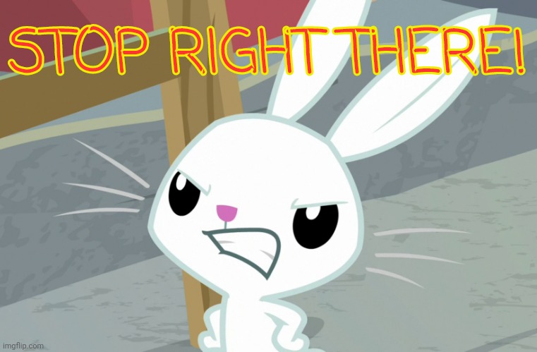 Pissed Angel Bunny | STOP RIGHT THERE! | image tagged in pissed angel bunny | made w/ Imgflip meme maker