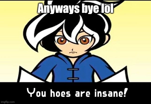 You hoes are insane! | Anyways bye lol | image tagged in you hoes are insane | made w/ Imgflip meme maker