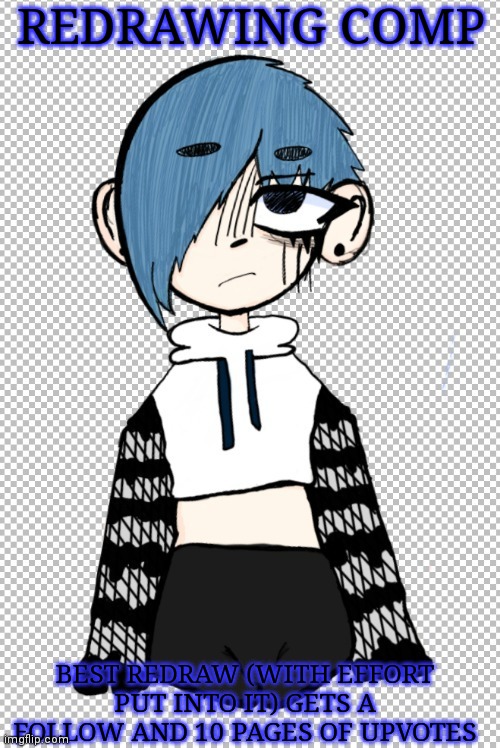 goth femboy Paige | REDRAWING COMP; BEST REDRAW (WITH EFFORT PUT INTO IT) GETS A FOLLOW AND 10 PAGES OF UPVOTES | image tagged in goth femboy pokette | made w/ Imgflip meme maker