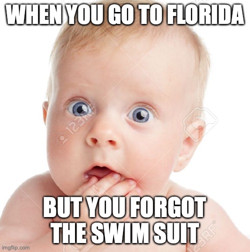 WHEN YOU GO TO FLORIDA; BUT YOU FORGOT THE SWIM SUIT | image tagged in surprised | made w/ Imgflip meme maker