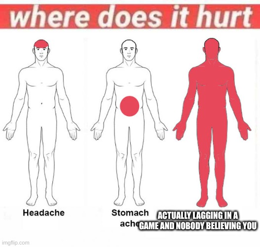 where does it hurt? | ACTUALLY LAGGING IN A GAME AND NOBODY BELIEVING YOU | image tagged in where does it hurt | made w/ Imgflip meme maker