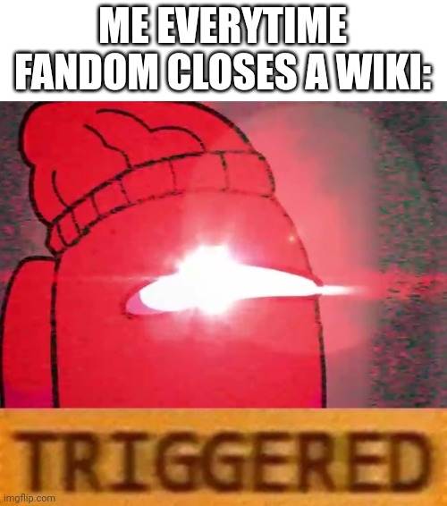 Among Us Logic  T R I G G E R E D | ME EVERYTIME FANDOM CLOSES A WIKI: | image tagged in among us logic t r i g g e r e d | made w/ Imgflip meme maker