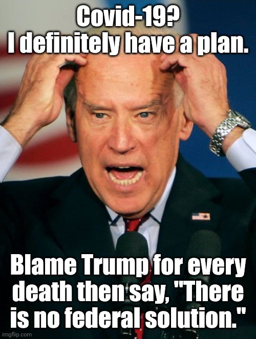 obiden scratches his Horn scars | Covid-19?
I definitely have a plan. Blame Trump for every death then say, "There is no federal solution." | image tagged in obiden scratches his horn scars | made w/ Imgflip meme maker