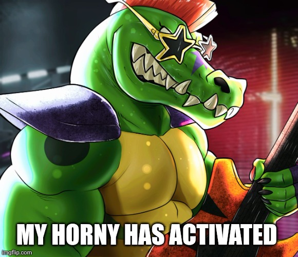 MY HORNY HAS ACTIVATED | image tagged in monty gator announcement template | made w/ Imgflip meme maker