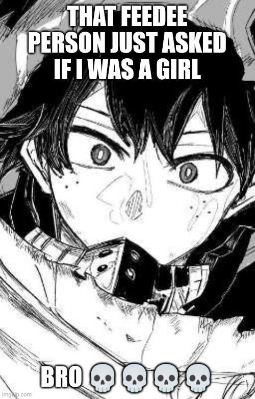 Lmao | THAT FEEDEE PERSON JUST ASKED IF I WAS A GIRL; BRO 💀💀💀💀 | image tagged in vigilante deku | made w/ Imgflip meme maker