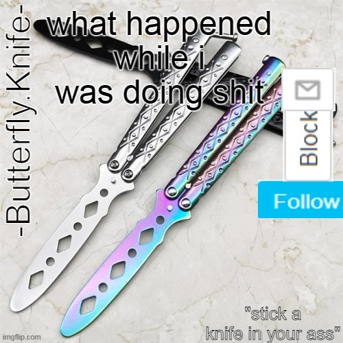 Butterfly.Knife temp | what happened while i was doing shit | image tagged in butterfly knife temp | made w/ Imgflip meme maker