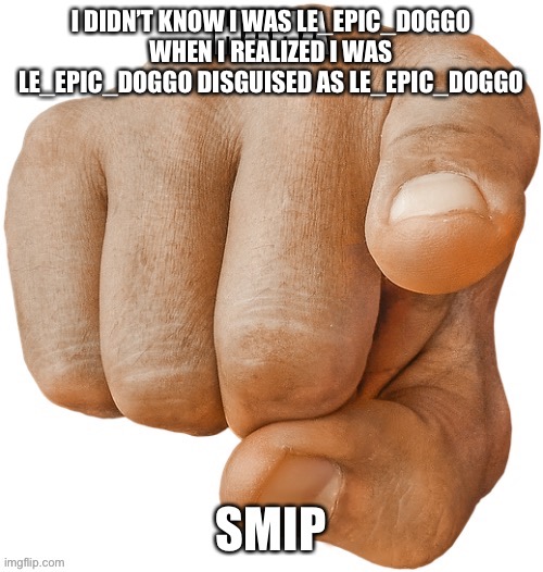 HAHA SMIP | I DIDN’T KNOW I WAS LE_EPIC_DOGGO WHEN I REALIZED I WAS LE_EPIC_DOGGO DISGUISED AS LE_EPIC_DOGGO | image tagged in haha smip | made w/ Imgflip meme maker