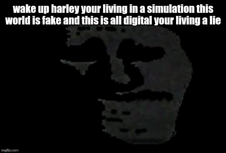 wake up harley your living in a simulation this world is fake and this is all digital your living a lie | made w/ Imgflip meme maker