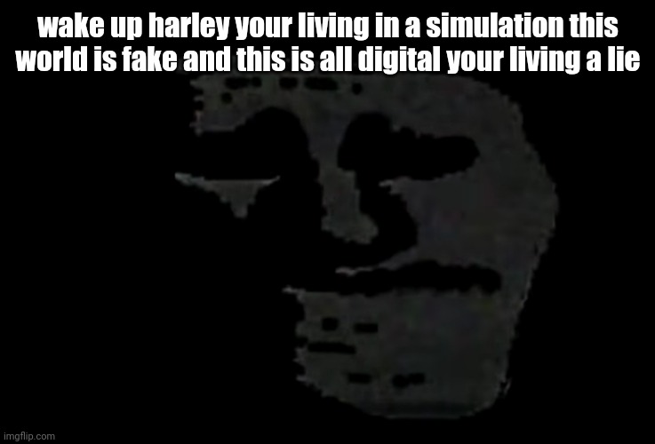 wake up harley your living in a simulation this world is fake and this is all digital your living a lie | wake up harley your living in a simulation this world is fake and this is all digital your living a lie | made w/ Imgflip meme maker