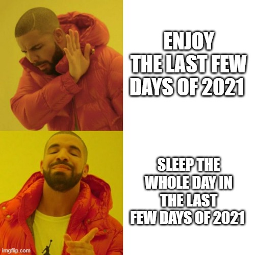 Drake Blank | ENJOY THE LAST FEW DAYS OF 2021; SLEEP THE WHOLE DAY IN THE LAST FEW DAYS OF 2021 | image tagged in drake blank | made w/ Imgflip meme maker