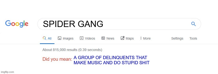 Did you mean? | SPIDER GANG; A GROUP OF DELINQUENTS THAT MAKE MUSIC AND DO STUPID SHIT | image tagged in did you mean | made w/ Imgflip meme maker