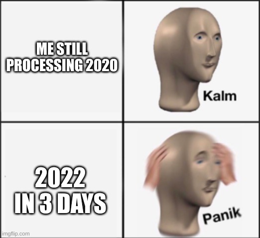 just why | ME STILL PROCESSING 2020; 2022 IN 3 DAYS | image tagged in kalm panik | made w/ Imgflip meme maker