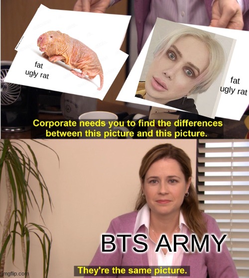 *cool title* | fat ugly rat; fat ugly rat; BTS ARMY | image tagged in memes,they're the same picture | made w/ Imgflip meme maker