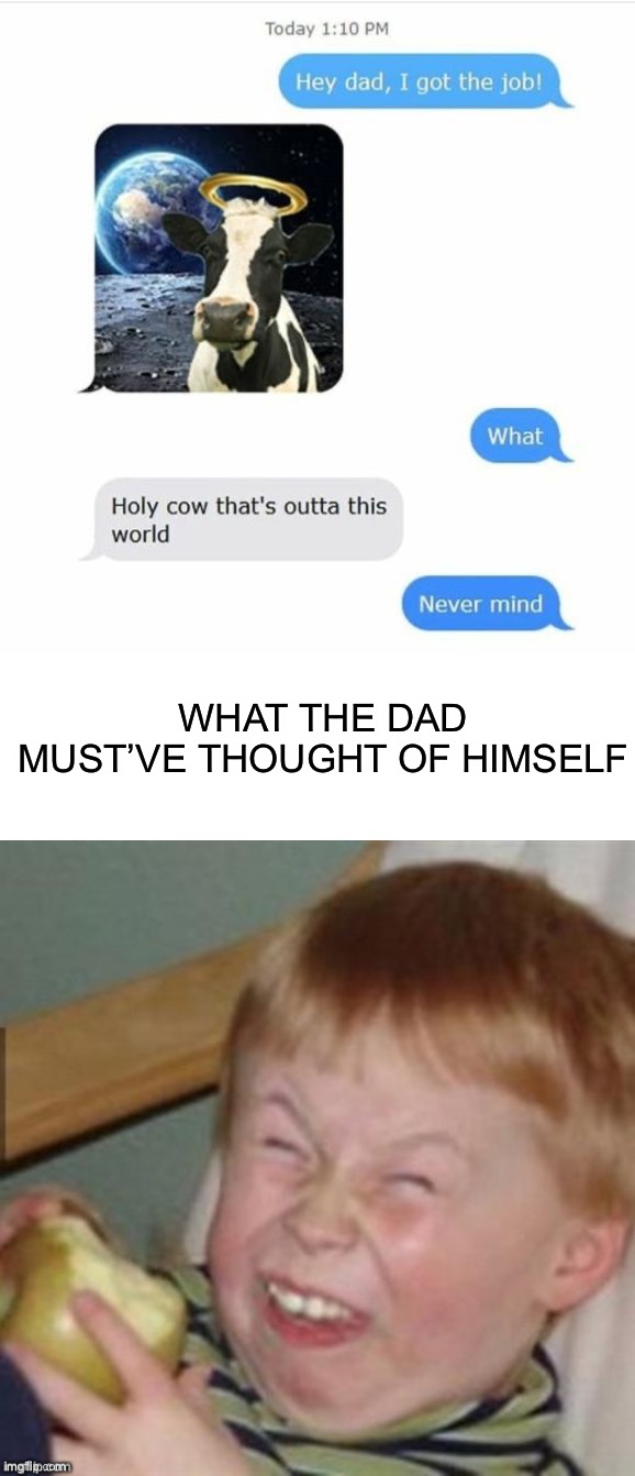 Dad jokes are sorta cringy ;) | WHAT THE DAD MUST’VE THOUGHT OF HIMSELF | image tagged in haha ur so funny,memes,funny,lol,lmao,holy cow | made w/ Imgflip meme maker
