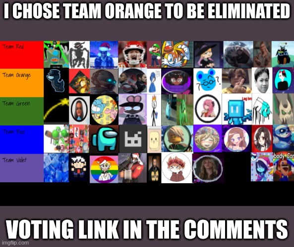 I CHOSE TEAM ORANGE TO BE ELIMINATED; VOTING LINK IN THE COMMENTS | made w/ Imgflip meme maker