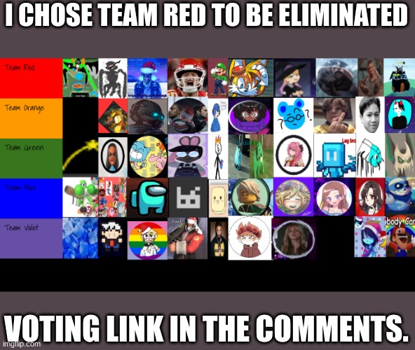I CHOSE TEAM RED TO BE ELIMINATED; VOTING LINK IN THE COMMENTS. | made w/ Imgflip meme maker