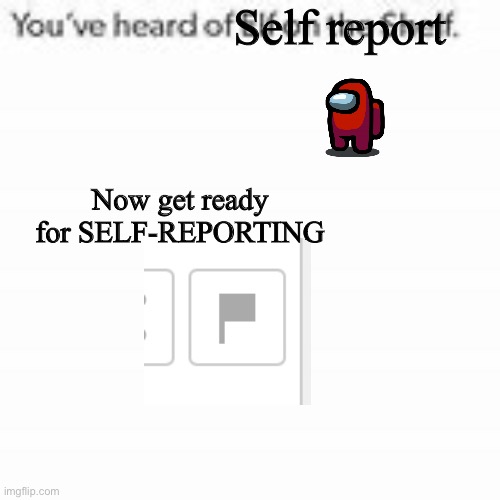 NOOOO | Self report; Now get ready for SELF-REPORTING | image tagged in you've heard of elf on the shelf,among us,report,flag,self report | made w/ Imgflip meme maker