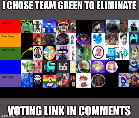 I CHOSE TEAM GREEN TO ELIMINATE; VOTING LINK IN COMMENTS | made w/ Imgflip meme maker