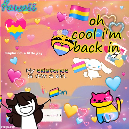 thanks guys lol idk | oh cool i'm back in | image tagged in im a pan bitch u cant stop me | made w/ Imgflip meme maker