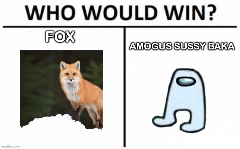 amogus | FOX; AMOGUS SUSSY BAKA | image tagged in memes,who would win,amogus,fox,sus | made w/ Imgflip meme maker