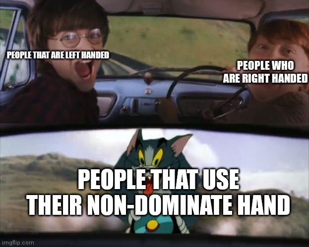 ∆ | PEOPLE WHO ARE RIGHT HANDED; PEOPLE THAT ARE LEFT HANDED; PEOPLE THAT USE THEIR NON-DOMINATE HAND | image tagged in harry potter tom train | made w/ Imgflip meme maker
