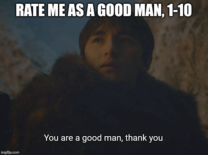 1 being a bad good man | RATE ME AS A GOOD MAN, 1-10 | image tagged in you are a good man thank you | made w/ Imgflip meme maker