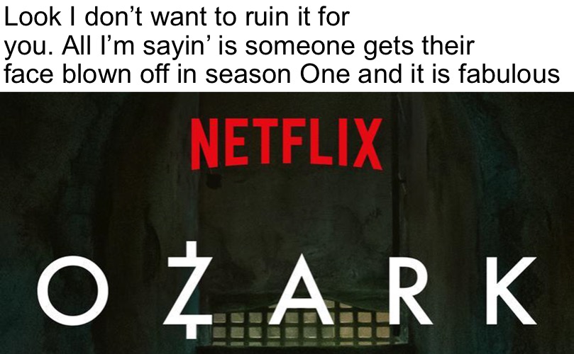 Fabulous! | Look I don’t want to ruin it for you. All I’m sayin’ is someone gets their face blown off in season One and it is fabulous | image tagged in funny memes,dark humor,ozark | made w/ Imgflip meme maker