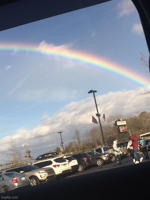 I’m in Tennessee right now and I got a picture of a beautiful rainbow :D | image tagged in rainbow,pretty,natrual | made w/ Imgflip meme maker