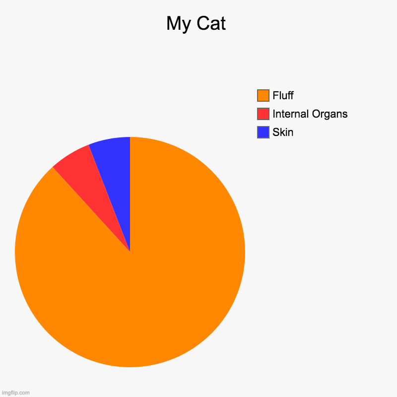 My Cat | Skin, Internal Organs, Fluff | image tagged in charts,pie charts | made w/ Imgflip chart maker