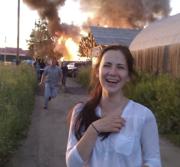 Girl Laughing Near Fire Blank Meme Template