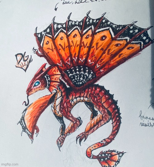 Paper-fan winged dragon | image tagged in paper,fan,dragon,drawing,art | made w/ Imgflip meme maker