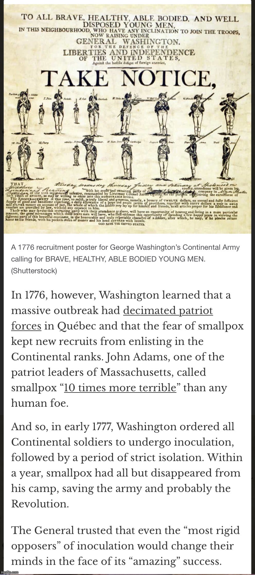 George Washington trusted that Americans would follow the science. Don’t let him down. | image tagged in george washington vaccinated his troops | made w/ Imgflip meme maker