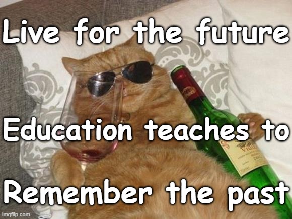 Live for the future Haiku |  Live for the future; Education teaches to; Remember the past | image tagged in funny cat birthday,haiku,wisdom,life,humor,funny | made w/ Imgflip meme maker