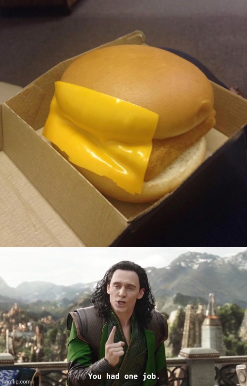 Lol this happened to me when I asked for cheese on the side | image tagged in you had one job,you had one job loki | made w/ Imgflip meme maker