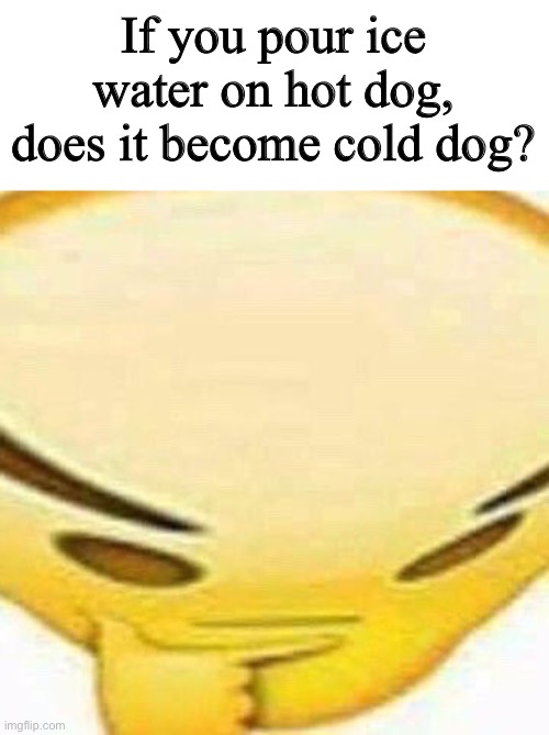 I am still thinking about it………… | If you pour ice water on hot dog, does it become cold dog? | image tagged in hmmmmmmm | made w/ Imgflip meme maker