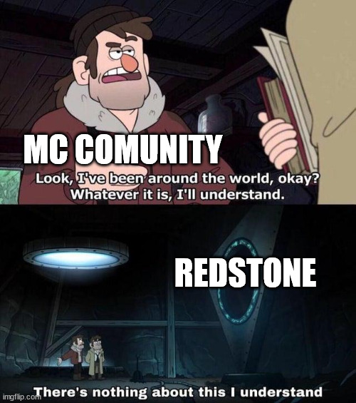 insert screaming | MC COMUNITY; REDSTONE | image tagged in gravity falls understanding | made w/ Imgflip meme maker