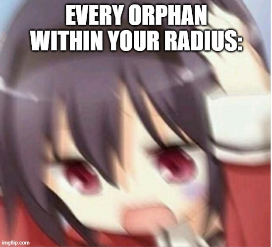 Confused scared anime girl | EVERY ORPHAN WITHIN YOUR RADIUS: | image tagged in confused scared anime girl | made w/ Imgflip meme maker