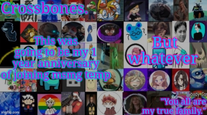 Crossbones true family template. Ty msmg | But whatever; This was going to be my 1 year anniversary of joining msmg temp | image tagged in crossbones true family template ty msmg | made w/ Imgflip meme maker