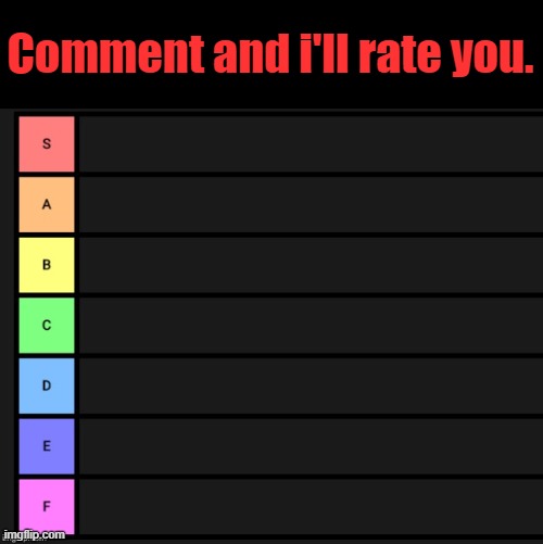 Tier List | Comment and i'll rate you. | image tagged in tier list | made w/ Imgflip meme maker