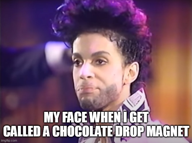 my face i get called chocolate drop magnet | MY FACE WHEN I GET CALLED A CHOCOLATE DROP MAGNET | image tagged in prince disgusted,funny,chocolate drop,black women | made w/ Imgflip meme maker