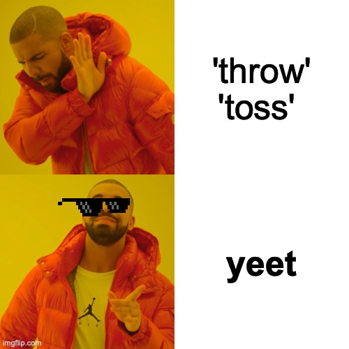 yeet | 'throw' 'toss'; yeet | image tagged in memes,drake hotline bling | made w/ Imgflip meme maker