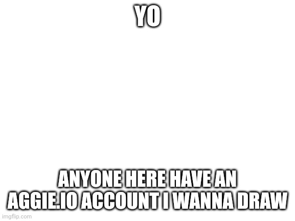 Just wondering | YO; ANYONE HERE HAVE AN AGGIE.IO ACCOUNT I WANNA DRAW | image tagged in blank white template | made w/ Imgflip meme maker
