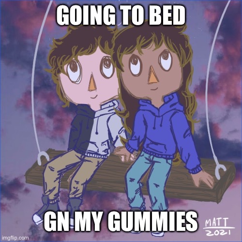 Jummy and Purple 5 | GOING TO BED; GN MY GUMMIES | image tagged in jummy and purple 5 | made w/ Imgflip meme maker