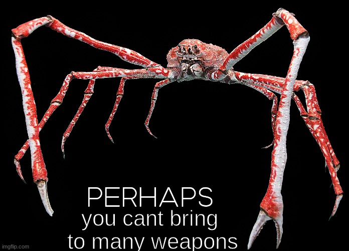 perhaps crab | you cant bring
 to many weapons | image tagged in perhaps crab | made w/ Imgflip meme maker