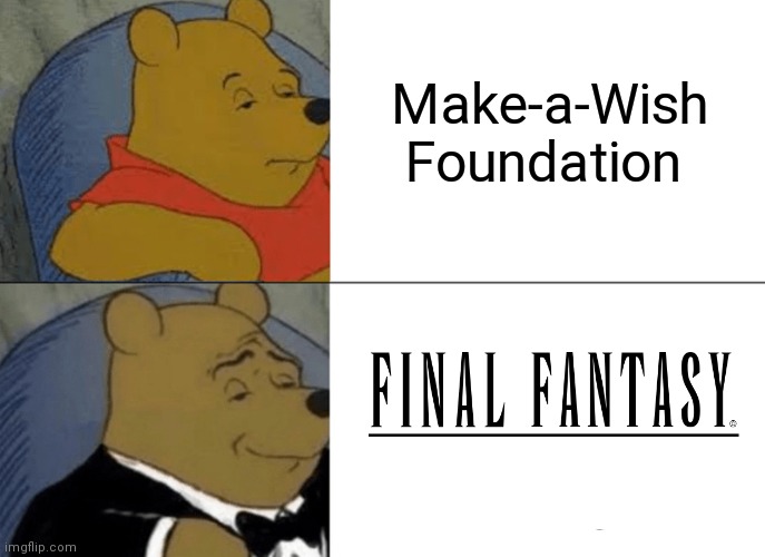 Tuxedo Winnie The Pooh |  Make-a-Wish Foundation | image tagged in memes,tuxedo winnie the pooh,final fantasy,meme,stop reading the tags | made w/ Imgflip meme maker