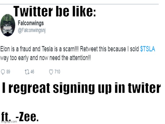 twitter | Twitter be like:; I regreat signing up in twiter; ft.  -Zee. | image tagged in lol so funny | made w/ Imgflip meme maker