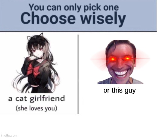 i would go for the cat | or this guy | image tagged in choose wisely | made w/ Imgflip meme maker