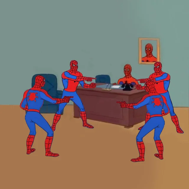 Spiderman Pointing desk Blank Meme Template