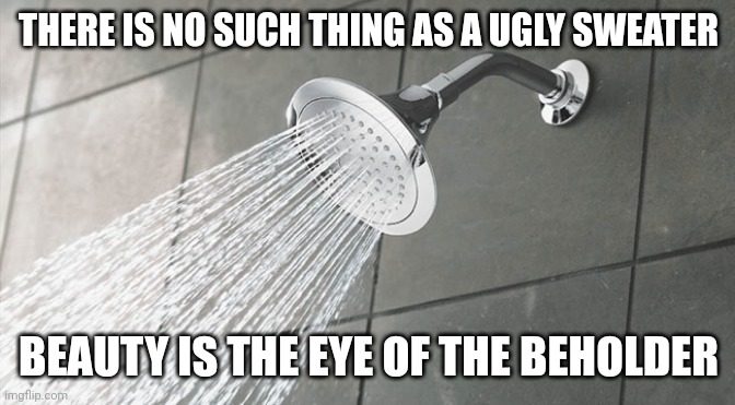 Just a message for you guys |  THERE IS NO SUCH THING AS A UGLY SWEATER; BEAUTY IS THE EYE OF THE BEHOLDER | image tagged in shower thoughts | made w/ Imgflip meme maker
