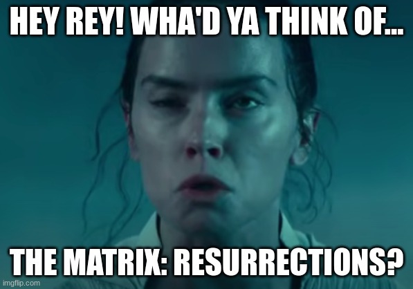 Rey Reacts To... | HEY REY! WHA'D YA THINK OF... THE MATRIX: RESURRECTIONS? | image tagged in rey reacts to,reid moore,funny,star wars,the matrix | made w/ Imgflip meme maker